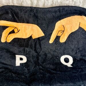 Black Plush Throw with Yellow ASL hands